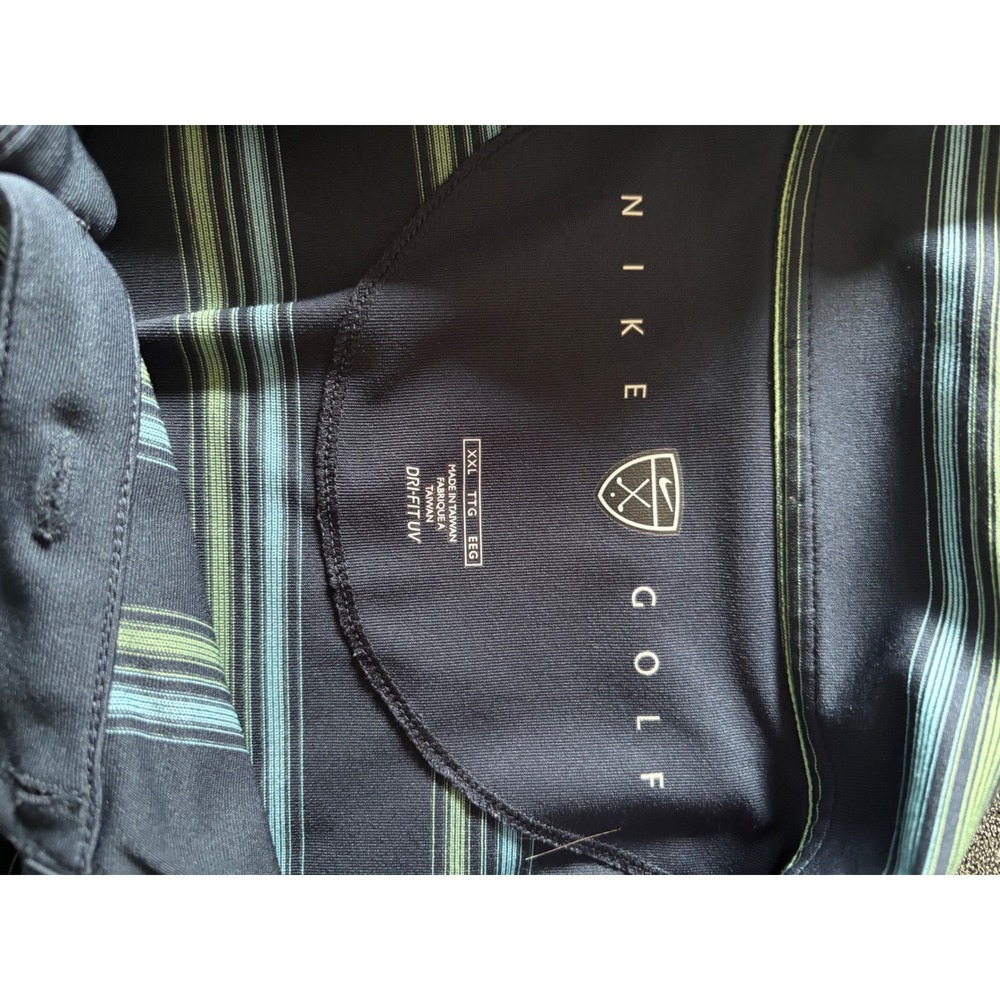 Nike Golf Dri-FIT UV Striped Polo Shirt Mens XXL Navy Blue Teal Green 0178 - Picture 3 of 5